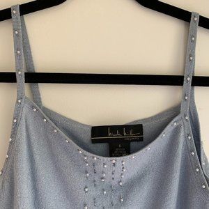 Nicole Miller beaded top - 52% silk - pale blue